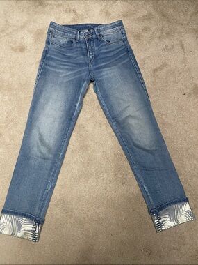 White House Black Market Blue Cropped Jeans with Printed Cuff
